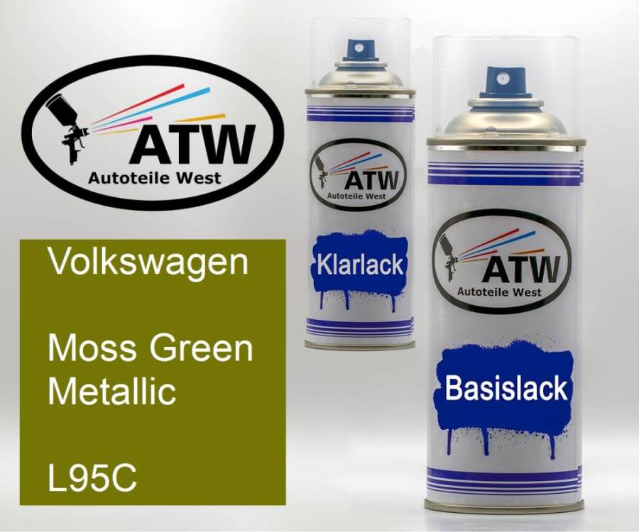 Volkswagen, Moss Green Metallic, L95C: 400ml Sprühdose + 400ml Klarlack - Set, von ATW Autoteile West.